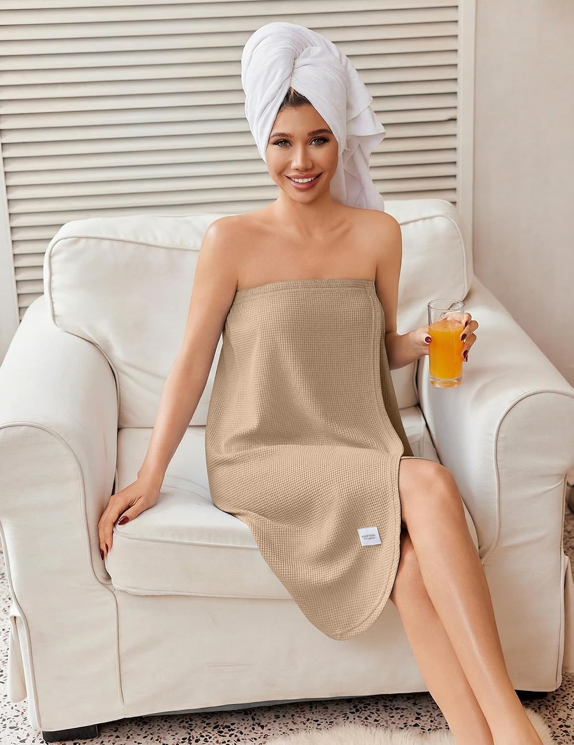 Ekouaer Waffle Robes Towel Wrap for Women Bath Wrap Lightweight Spa Robe
