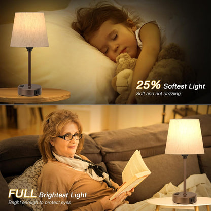 Mini Bedside Lamps for Bedrooms Set of 2 - Nightstand Bedroom Lamps with USB C Port and AC Outlet Charging, Dimmable Touch Small Bed Side Table Lamp, Black Night Stand Light for Kids/Guest Room