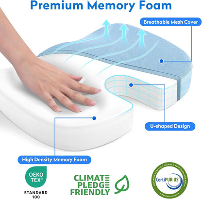 CushZone Seat Cushion - Memory Foam Office Chair Cushion for Sciatica, Tailbone & Back Pain Relief - Orthopedic Coccyx Pillow for Car, Airplane, Pregnancy & Long Sitting at Work, Black