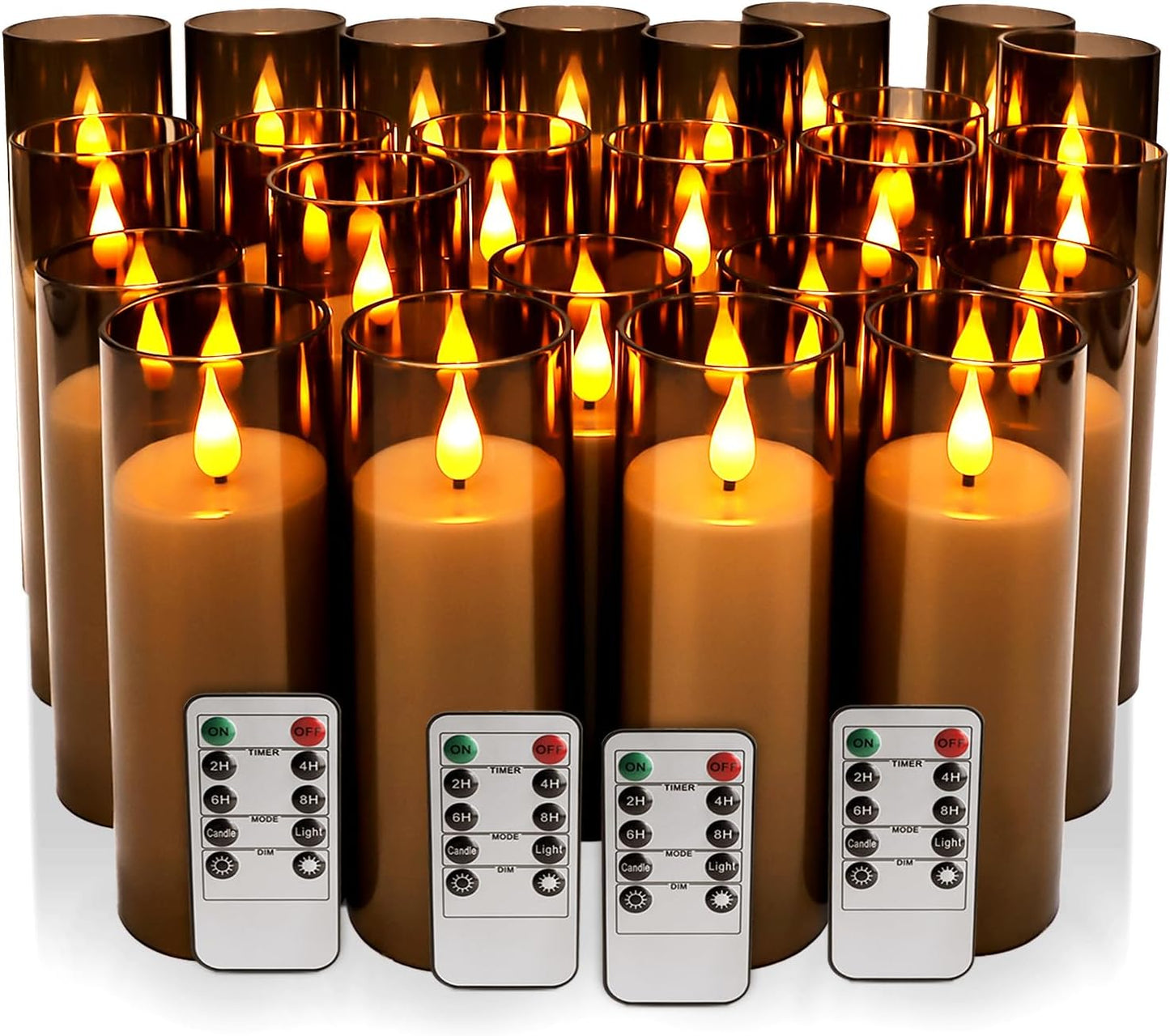24 Pcs LED Flameless Candles with Remote, 3D Flickering Flame & LED String Lights, Acrylic Clear Cylinder, Timer Function, Romantic Ambience for Home Decor, Party, Wedding (Ivory).