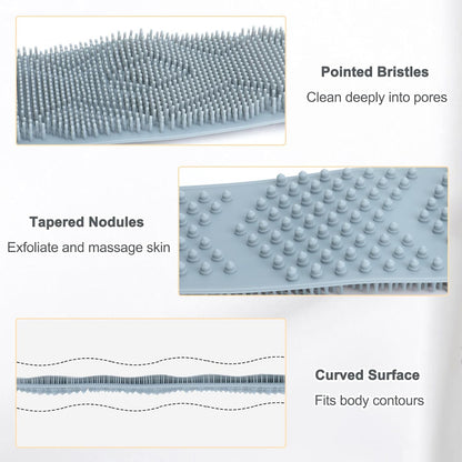 Silicone Back Scrubber for Shower Men, Dual-Sided Back Exfoliator Washer Scrub Strap - 100% Back Coverage to Clean, Exfoliate and Massage, Hygienic, Durable and Easy to Clean, Grey - 36 Inch