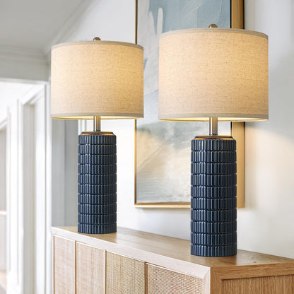 PoKat 23" Modern Ceramic Table Lamp Set of 2 for Living Room White Desk Lamps for Bedroom Farmhouse Bedside Nightstand Lamp House Warming Gifts New Home Decor End Table Lamps Gifts for Women Mom Beige