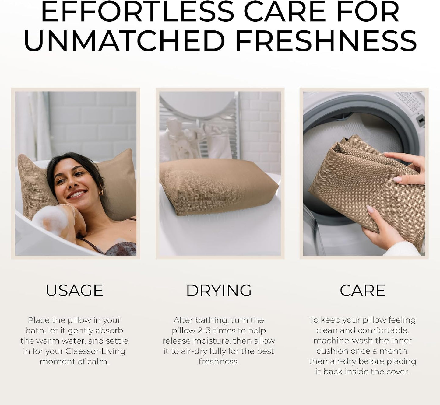 Luxury Bath Pillow for Tub - Thick and Comfortable Bathtub Pillow Support for Head and Neck and Back - Washable Quick-Drying Bath Pillows - Bath Cushion for Home Spa - Fits Any Bathtub - Light Gray