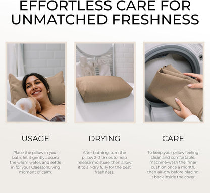Luxury Bath Pillow for Tub - Thick and Comfortable Bathtub Pillow Support for Head and Neck and Back - Washable Quick-Drying Bath Pillows - Bath Cushion for Home Spa - Fits Any Bathtub - Light Gray