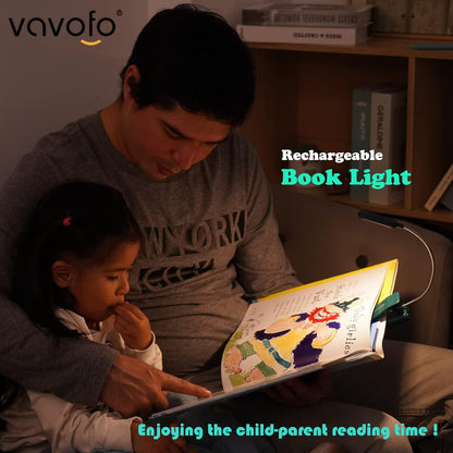 VAVOFO Clip On Book Light for Bed Kids, 7 LED Reading Light with 9-Level Warm Cool White Daylight, Eye Care Lamp with Power Indicator for Bookworms (Blue)