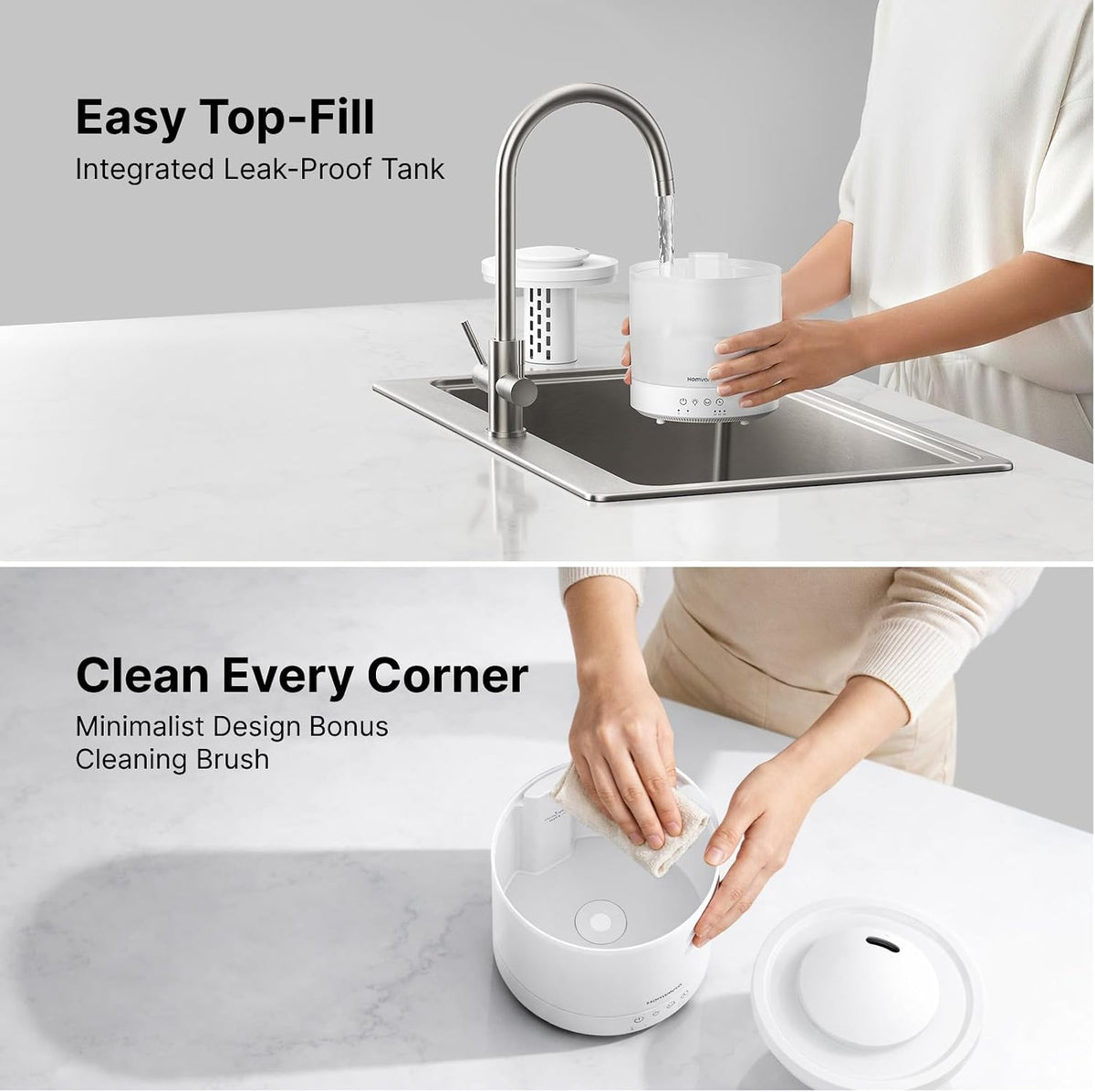 Homvana Humidifiers for Bedroom, Large Room, 1.5L Top-Fill, 2 Packs