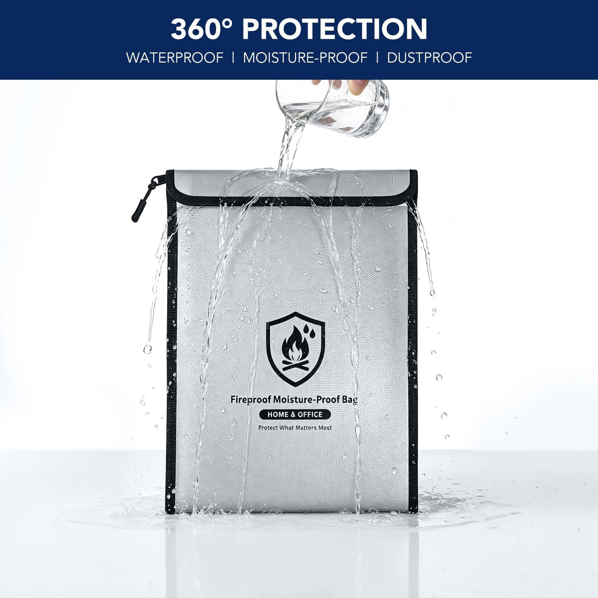 Large Fireproof Document Bag - 2000℉ Waterproof Fireproof Money Bag with Zipper 15"x11", Important Document Storage Organizer for Valuables, Legal Documents, Passport - Home Safety Safe