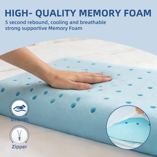 HIMOON Cooling Memory Foam Pillow, Bed Pillow for Sleeping, Standard Size, Breathable Memory Foam, Premium Support with Washable Cover for Back, Side and Stomach Sleepers (1 Pack)