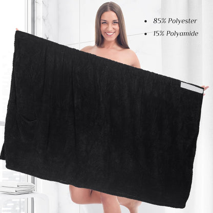 Tigeen 4 Pcs Spa Wraps for Women Waffle Spa Robe with Pocket Adjustable Closure Lightweight Towel Wraps for Bath Shower(Black)