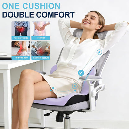 Seat Cushion for Office Chair and Car, L-Shaped Ergonomic Car Seat Cushions, Memory Foam Chair Cushion, Lumbar Support Pillow for Wheelchair, Car, Home, Office, Desk, Black