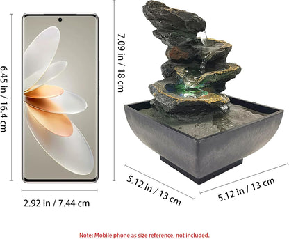 Indoor Tabletop Fountain with Light and Natural Waterfall Sounds