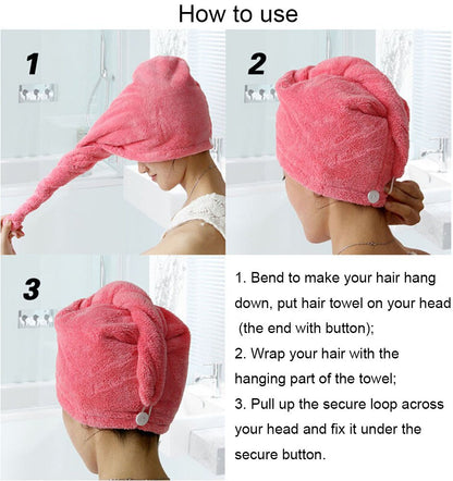 YYXR Microfiber Hair Drying Towel Ultra Absorbent Twist Hair Turban Drying Cap Hair Wrap (Rose)
