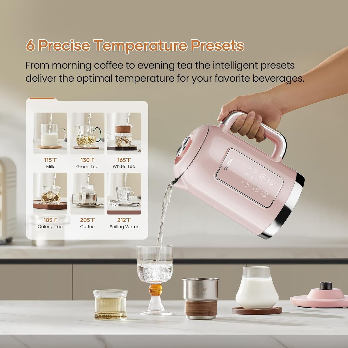Electric Kettle Temperature Control: OLEGA 1.5L Stainless Steel Smart Kettle Hot Water Boiler, 6 Temp Presets, 1200W Fast Boiling Electric Tea & Coffee Kettle, Electric Kettles Teapot for Home -Green