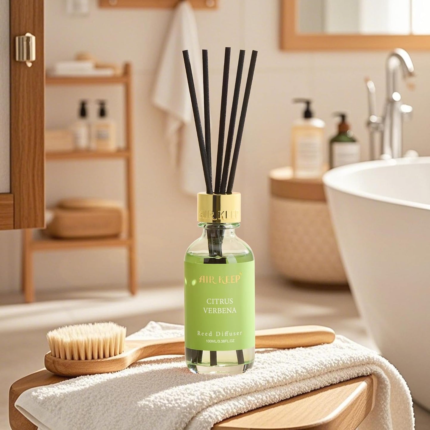 Airkeep Reed Diffuser Oil Set with Reed Sticks,Citrus Aromatherapy Oil Scent Diffuser for Home Office Bathroom Decoration Perfume and Gifts 3.38oz/100ml