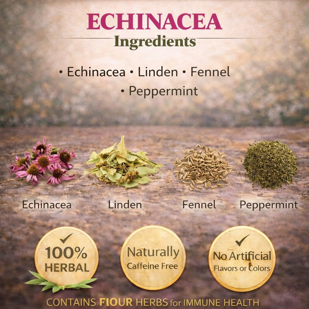 Tisan Echinacea Tea – 40 Individually Wrapped Tea Bags | Pure Botanical Echinacea Purpurea | Naturally Caffeine Free Floral Infusion | Earthy and Bright Herbal Flavor | Seasonal Vitality Ritual for Everyday Wellness