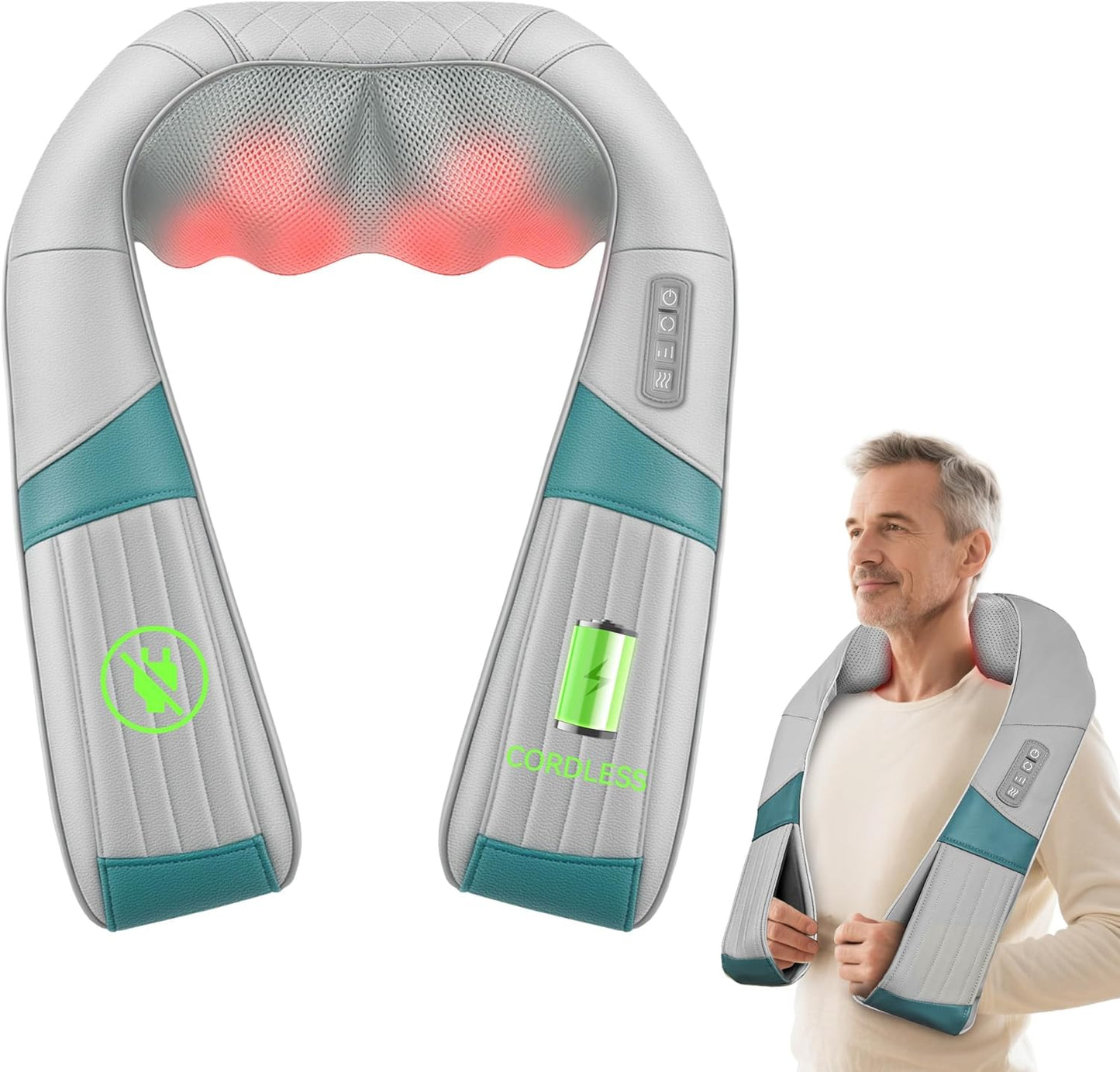 Snailax Cordless Massager - Shiatsu Neck and Shoulder Massager with Heat, FSA Eligible, Portable, Lumbar, Back Electric Massage Pillow, Gift for Woman, Mom, Dad