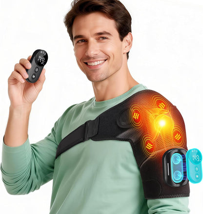 Cordless Shoulder Heating Pad with Massage, Heated Shoulder Brace with Remote Control, Shoulders Massager with Heat and Vibration for Rotator Cuff Relief, Fit Left and Right Shoulder
