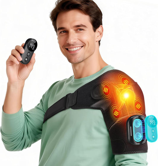Cordless Shoulder Heating Pad with Massage, Heated Shoulder Brace with Remote Control, Shoulders Massager with Heat and Vibration for Rotator Cuff Relief, Fit Left and Right Shoulder