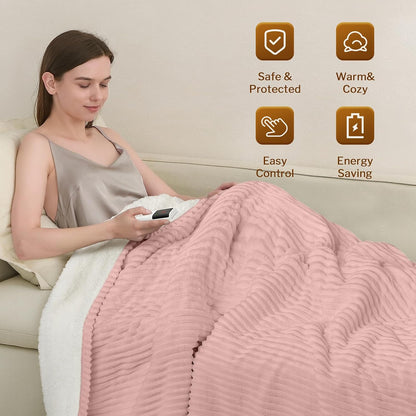 Reaks Electric Heated Throw Blanket, Silky Soft Flannel & Sherpa Heating Blanket Throw with 5 Heat Levels & 3 Hours Auto Off, Warm Gifts for Women Mom Grandma, ETL Certified (50x60 inches, White)