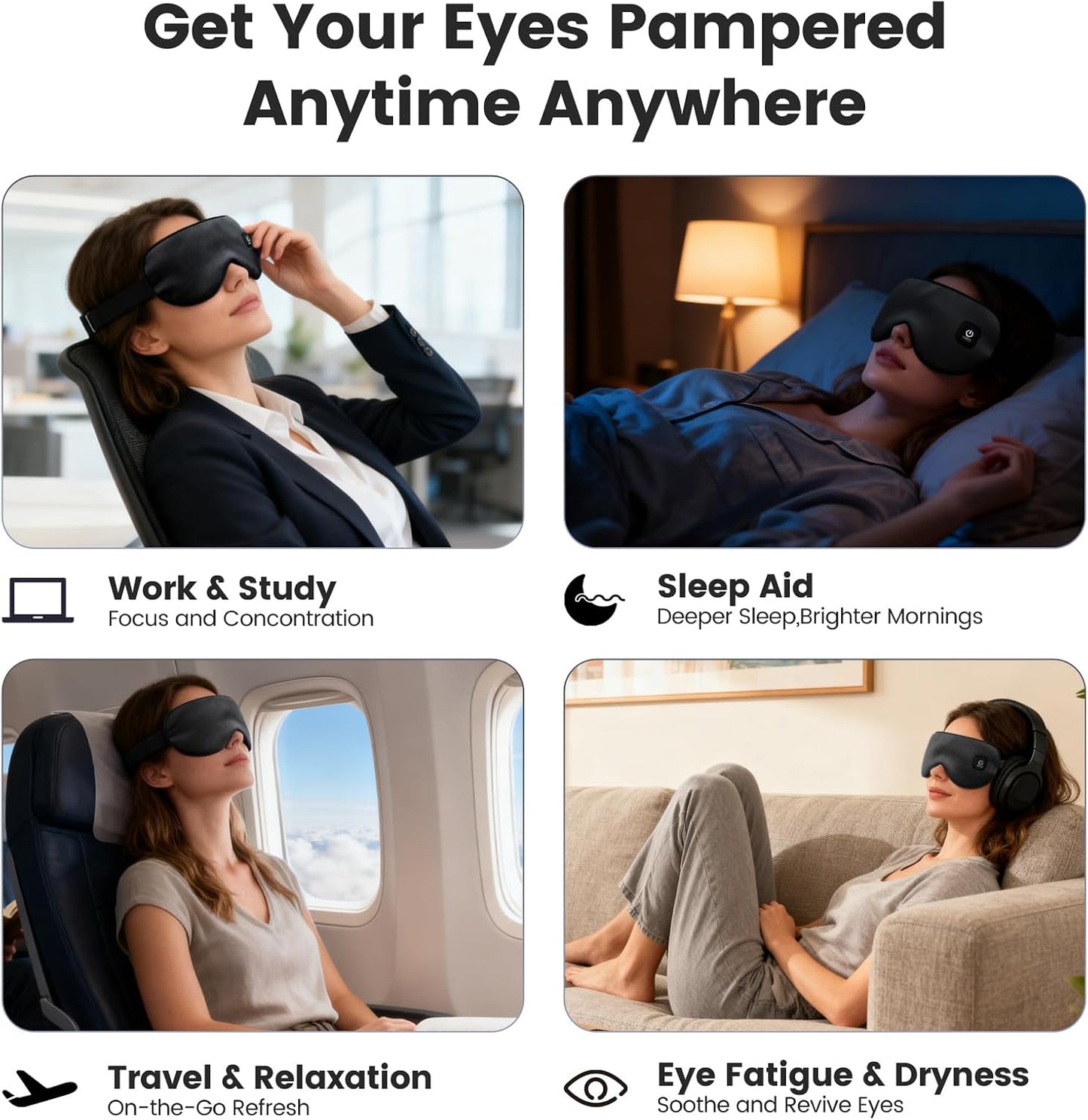 Cordless Heated Eye Mask for Dry Eyes, Rechargeable Heat Sleep Mask, Grey