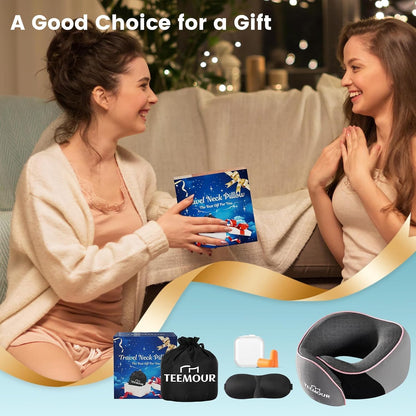 Travel Pillow Neck Pillow for Airplane Travel Essentials - Memory Foam Travel Neck Pillow, Stops Head Bobbing With Eye Mask & Earplugs, Portable Carry Bag for Long Flights| Airplane Accessories Black