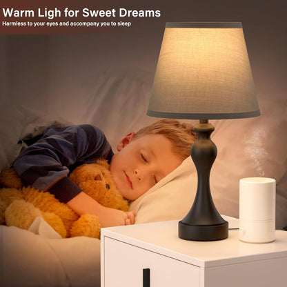 Seealle Touch Lamps for Nightstand - Bedside Lamps Set of 2, 3 Way Dimmable, USB C+A for Bedroom & End Tables (LED Bulbs Included)