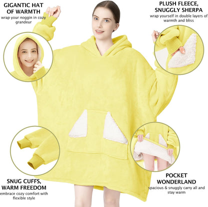 Touchat Wearable Blanket Hoodie, Oversized Sherpa Blanket Sweatshirt with Hood Pocket and Sleeves, Super Soft Warm Plush Hooded Blanket for Adult Women Men, One Size Fits All (Pink)