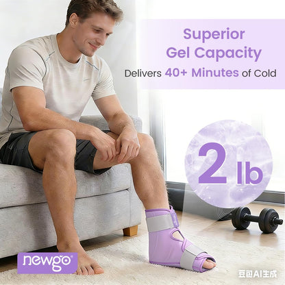 NEWGO Foot Ice Pack Wrap for Plantar Fasciitis Relief, 360° Full Coverage Reusable Gel Ice Boot for Heel & Ankle Pain, Cold Compression for Swelling, Achilles Tendonitis & Ankle Sprain- Black