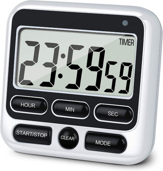4-in-1 Digital Timer with Count Up/Down, Clock & Alarm, Ring & Silent Modes