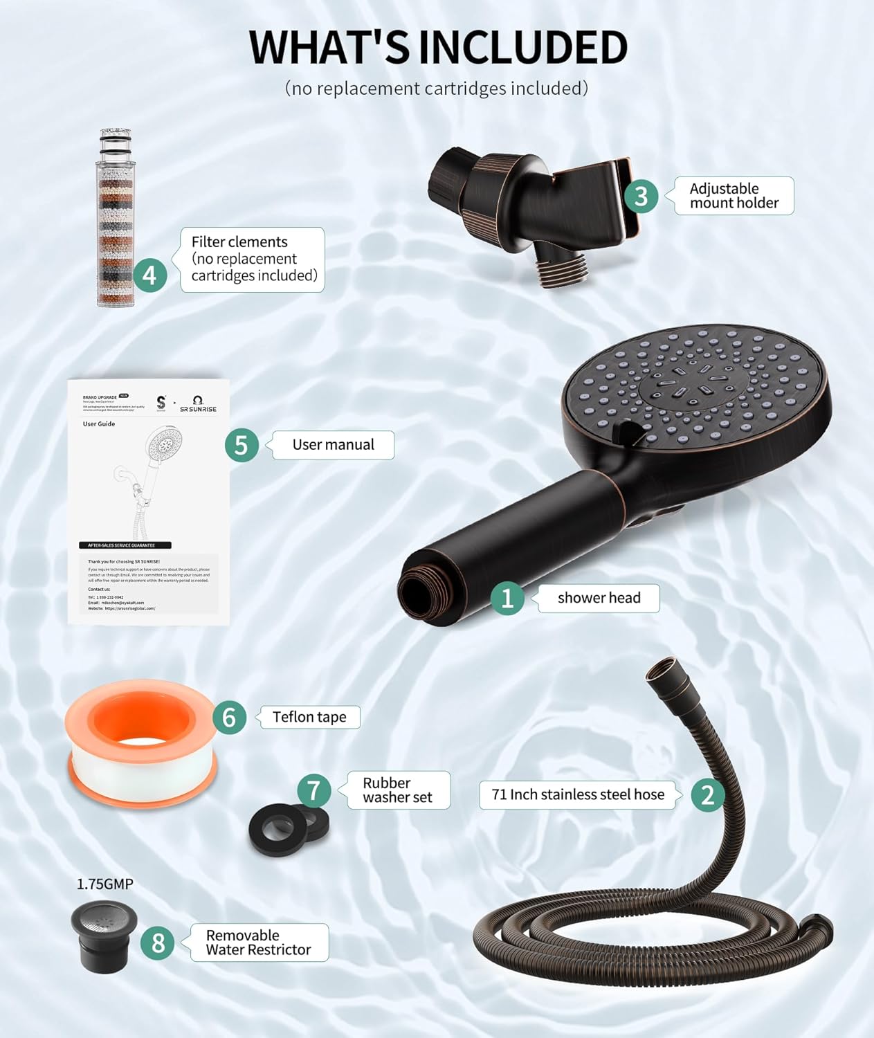 SR SUN RISE Filtered Shower Head with Handheld High Pressure 9 Spray Mode Showerhead Detachable Shower Head Water Softener Filters Beads for Hard Water Remove Chlorine 1 Filter Chrome