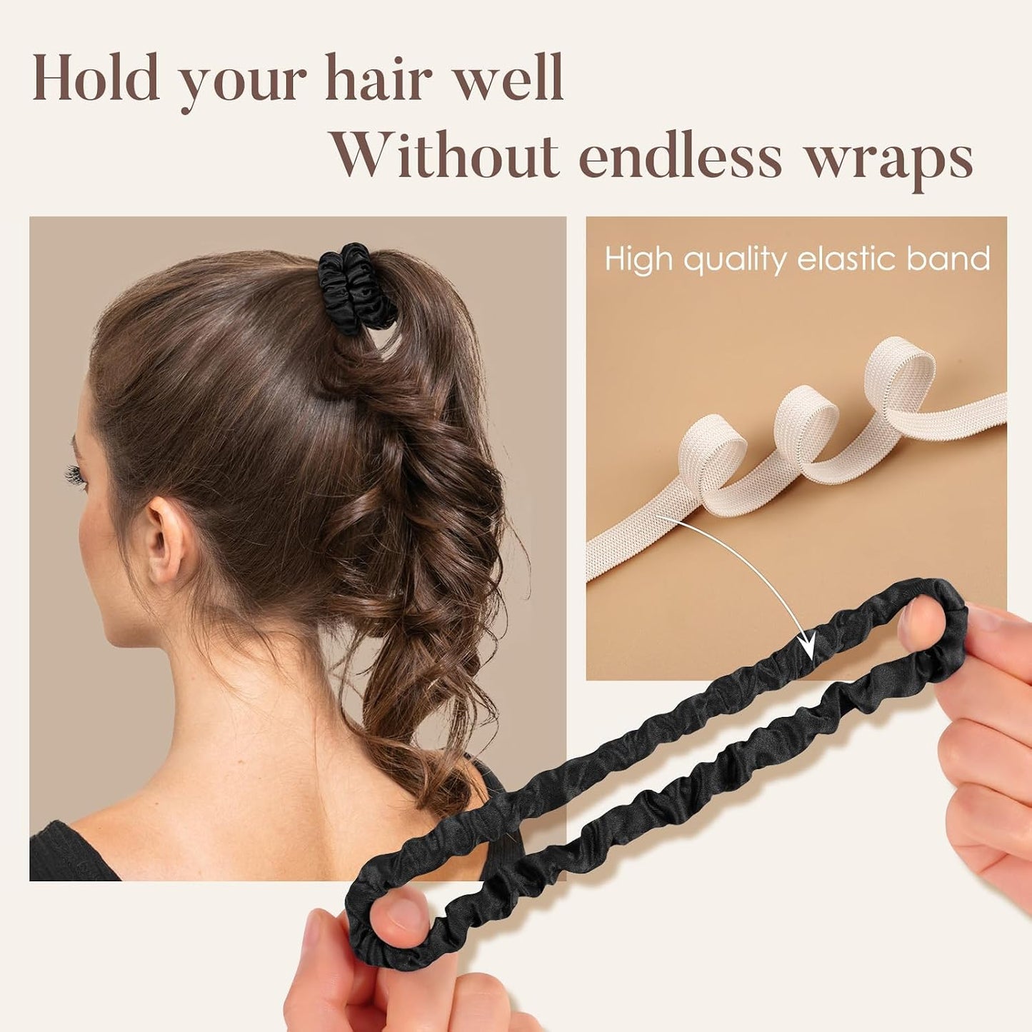 LULUSILK Small Silk Hair Ties No Damage, 100% Real Mulberry Silk, Skinny Scrunchies Ponytail Holders for Thin Fine Hair, Brown, Pack of 3
