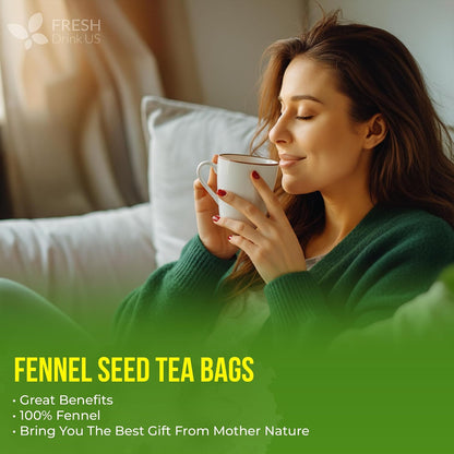 FreshDrinkUS, Premium 55 Fennel Tea Bags, 100% Natural & Pure. Made with Eco-Conscious Tea Bags. No Sugar, No Caffeine, No Gluten, Vegan.