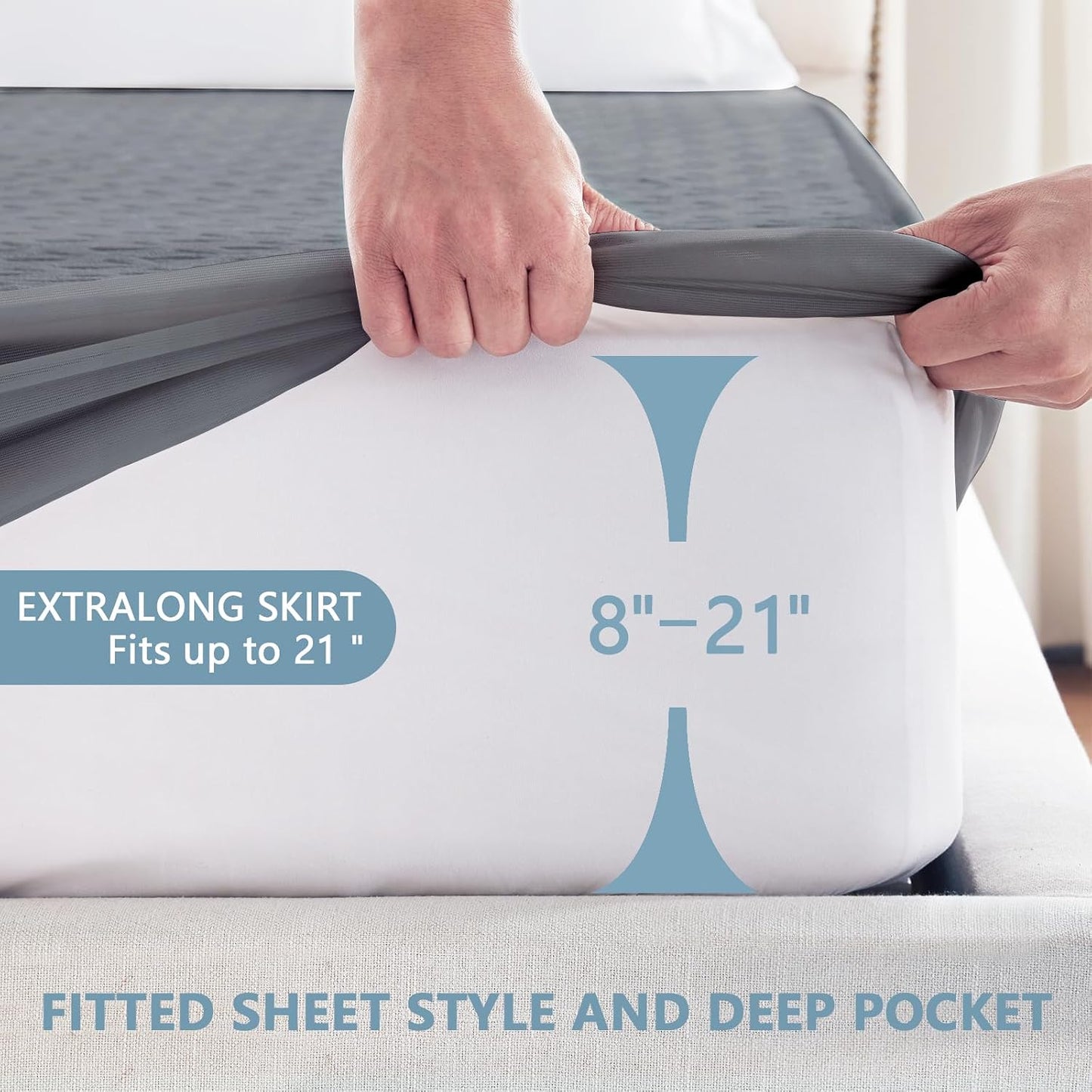Premium Waterproof Mattress Protector Queen Size, Breathable Bed Cover 3D Air Fabric Cooling Mattress Pad Cover Smooth Soft Noiseless Washable, 8''-21'' Deep Pocket (White)