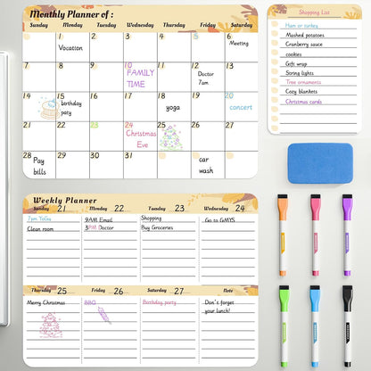 Marsrock Dry Erase White Board with Stand,Double-Sided Weekly Whiteboard 16"x12",10 Markers,6 Magnets,1 Eraser,Portable Desktop Whiteboard for Planning,Weekly Schedule Board for Office