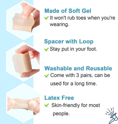 Povihome 6 Pack Gel Toe Spacer Separators(0.6'' Thick), Bunion Corrector for Overlapping Toe (1st/2nd Toe), Silicone Toe Spacers with Soft Gel Lining for Hallux & Bunion Pain Relief