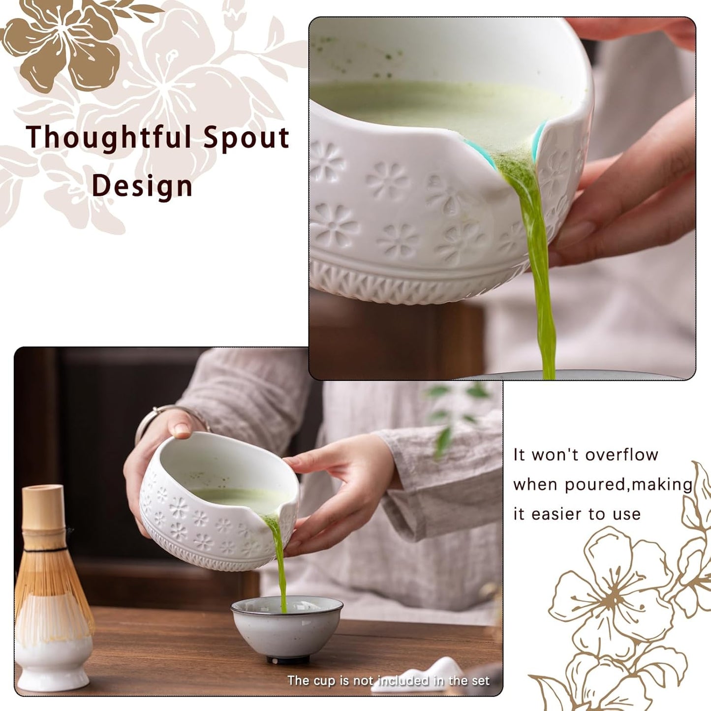 Buucup Matcha Whisk Set, Ceramic Matcha Kit Set Includes Matcha Bowl, Matcha Whisk and Holder, Bamboo Scoop, Scoop Rest, Sifter and Tea Towel - 7 Pcs Matcha Kit for Matcha Lovers (Mottled Green)