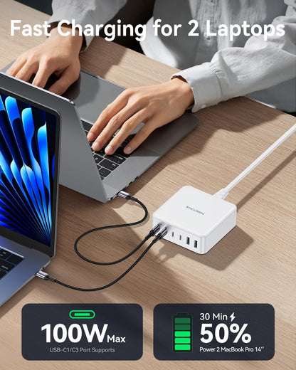 Rocoren 480W GaN 10‑Port Charging Station, PD 100W Fast USB‑C Charger Hub