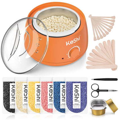 KeShi Waxing Kit, Painless Hair Removal Wax Warmer with 6 Bags Hard Wax Beans for Full Body, Legs, Face, Eyebrows & Bikini— Ideal for Both Women & Men