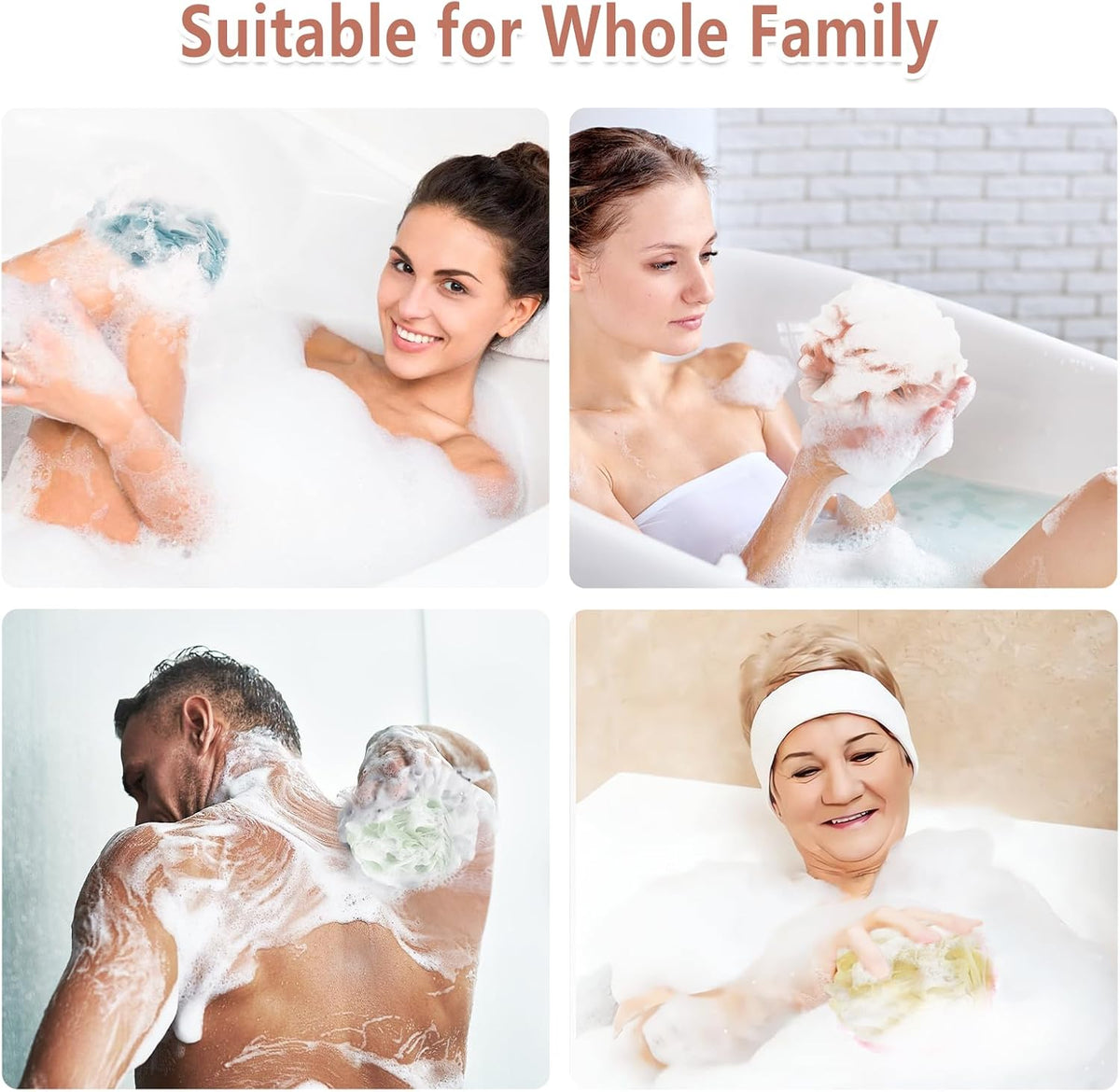 Rnoafmu Shower Loofah Bath Sponge, 60G Exfoliating Body Scrubber 4 Pack