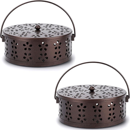 2 Pack Mosquito Spiral Coil Holder Outdoor Hanging Coil Incense Holder with Lid and Handle Citronella Incense Coil Holder (Bronze/Bronze)