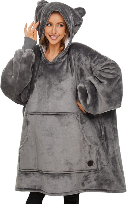 THREE POODLE Wearable Blanket Hoodie for Women, Oversized Sherpa Sweatshirt Blanket for Adults Men, Cozy Hooded Blankets, Gifts for Teen Girls Women Mom Sister