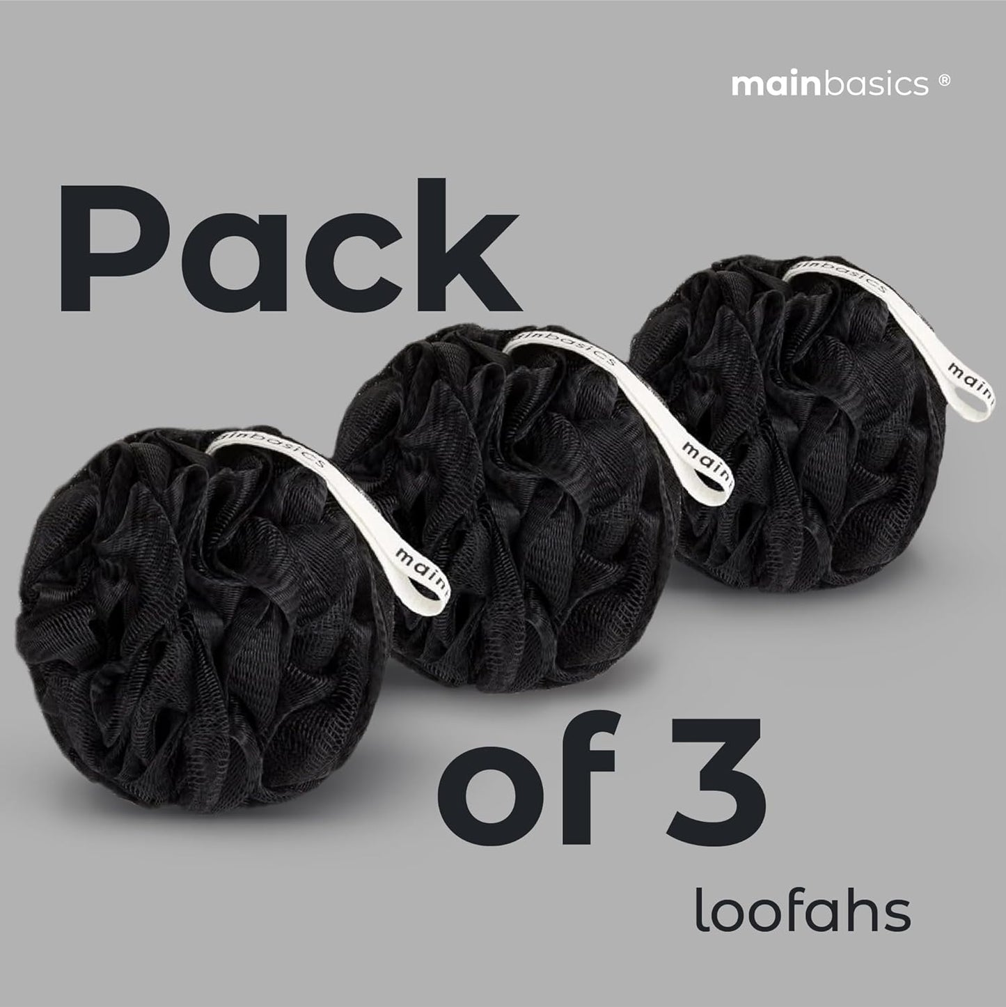 MainBasics Bath Shower Loofah Sponge Pouf Body Scrubber Exfoliator Body Wash Sponge (Set of 3, Airy Blossom)