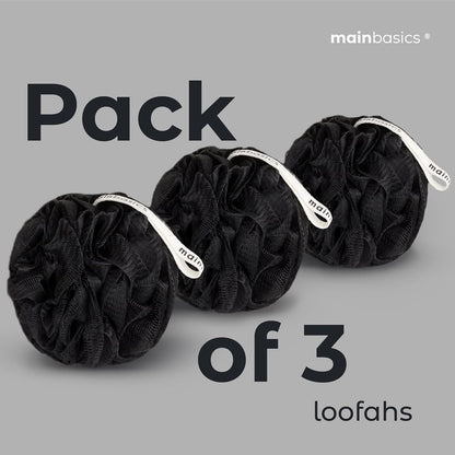 MainBasics Bath Shower Loofah Sponge Pouf Body Scrubber Exfoliator Body Wash Sponge (Set of 3, Airy Blossom)
