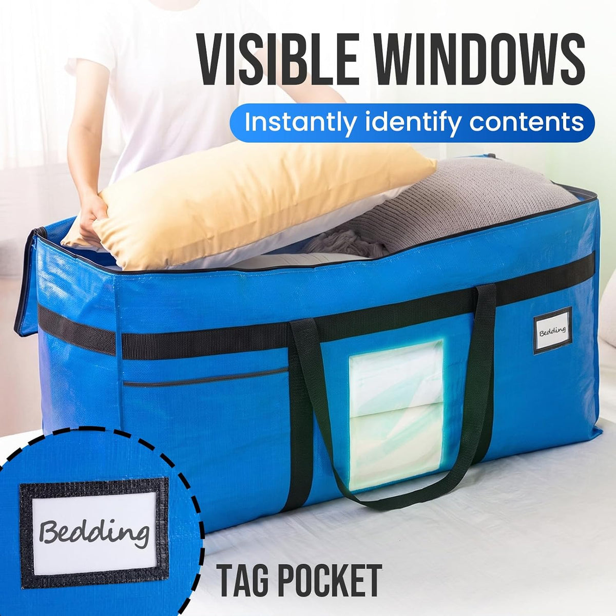 TAILI 69 Gallon Extra Large Storage Bags with Visible Window,Blue