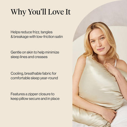 Kitsch Satin Pillowcase with Zipper for Hair & Skin - Softer Than Silk Pillow Cases, Smooth Cooling Satin Pillow Case, Wrinkle-Free, Machine Washable - Pillow Cases Standard Size (19x26) - Blush