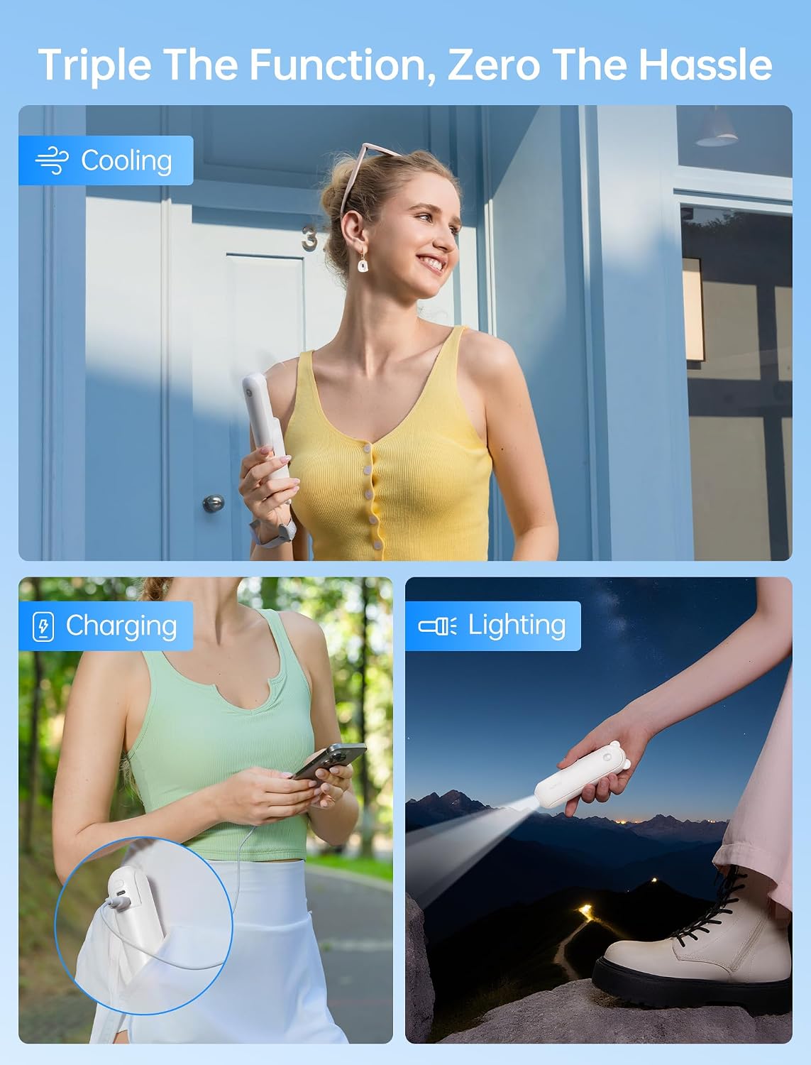 JISULIFE 3 IN 1 Portable Fan with Power Bank & Flashlight Featured