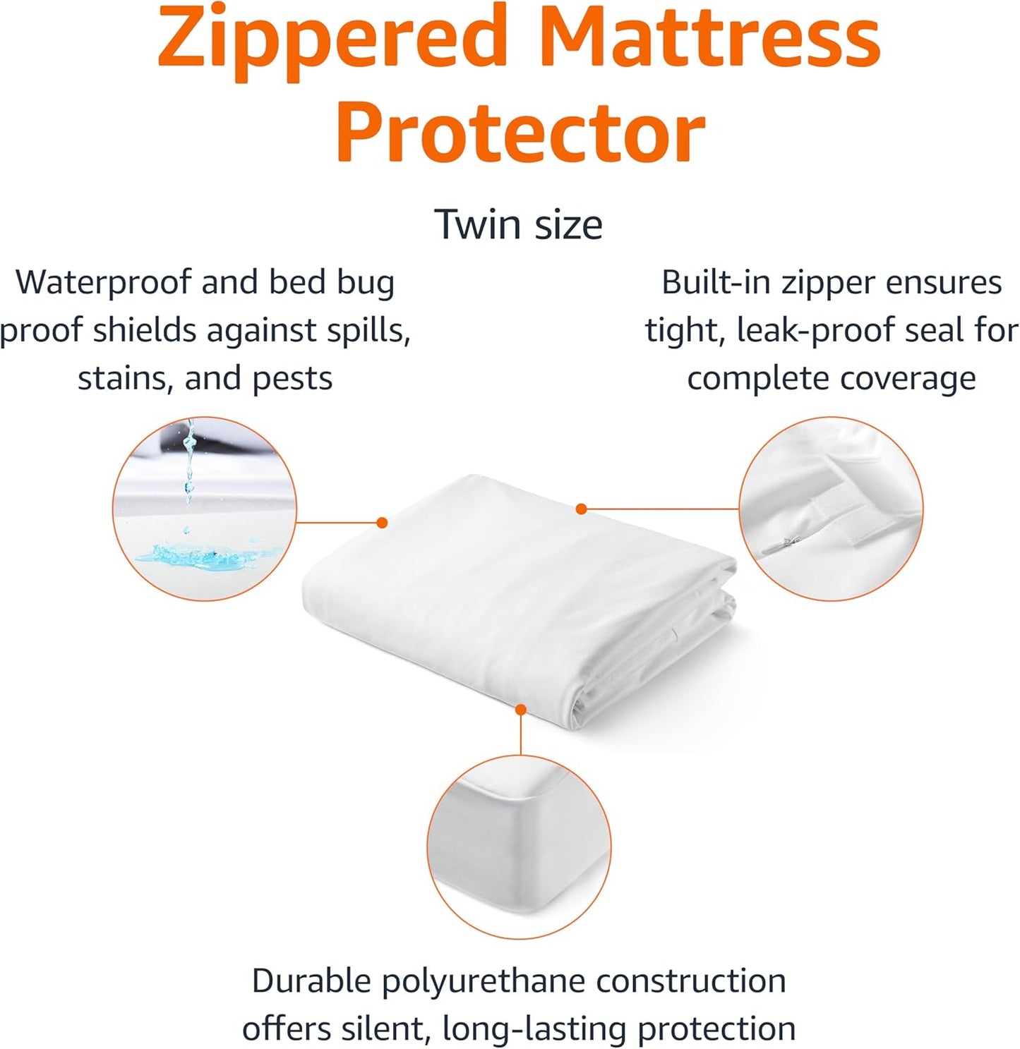 Amazon Basics Waterproof Mattress Protector, Fitted, Silent Protection, Twin, White