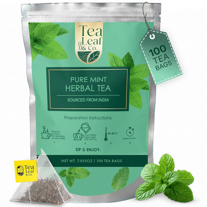 Pure Mint Herbal Tea (200 gm/7 oz), Natural Herbal Infusion, 100 Tea Bags