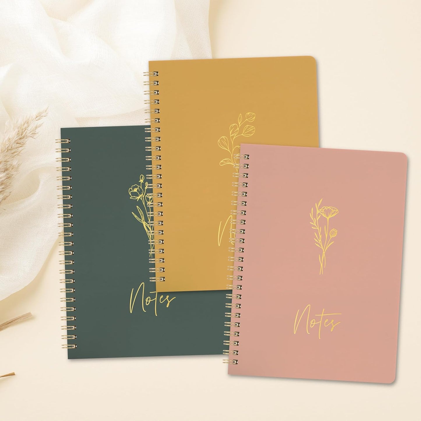 ZICOTO Aesthetic Spiral Notebook Set of 3 For Women - Cute College Ruled 8x6 Journal/Notebook with Large Pockets And Lined Pages - Perfect Supplies to Stay Organized at Work or School
