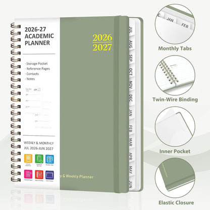 Planner 2026-2027, Weekly and Monthly Calendar Planner, JUL 2026 - JUN 2027 | A5(6.3'' x 8.5''), Hardcover, Agenda Book, Sprial Bound, Inner Pocket, Office and School Use